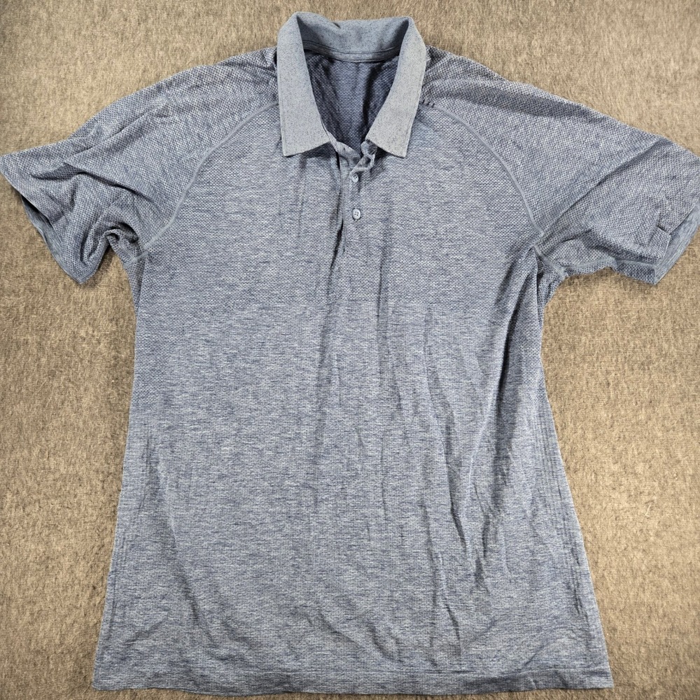 Lululemon Mens XL Blue Metal Vent Tech Polo Shirt Short Sleeve Performance‎